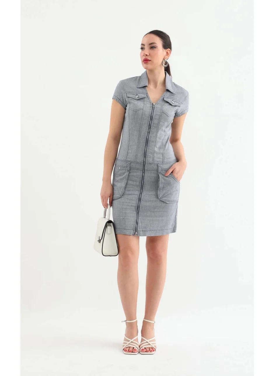 Banny Jeans Collared Zipper Gray Jean Dress