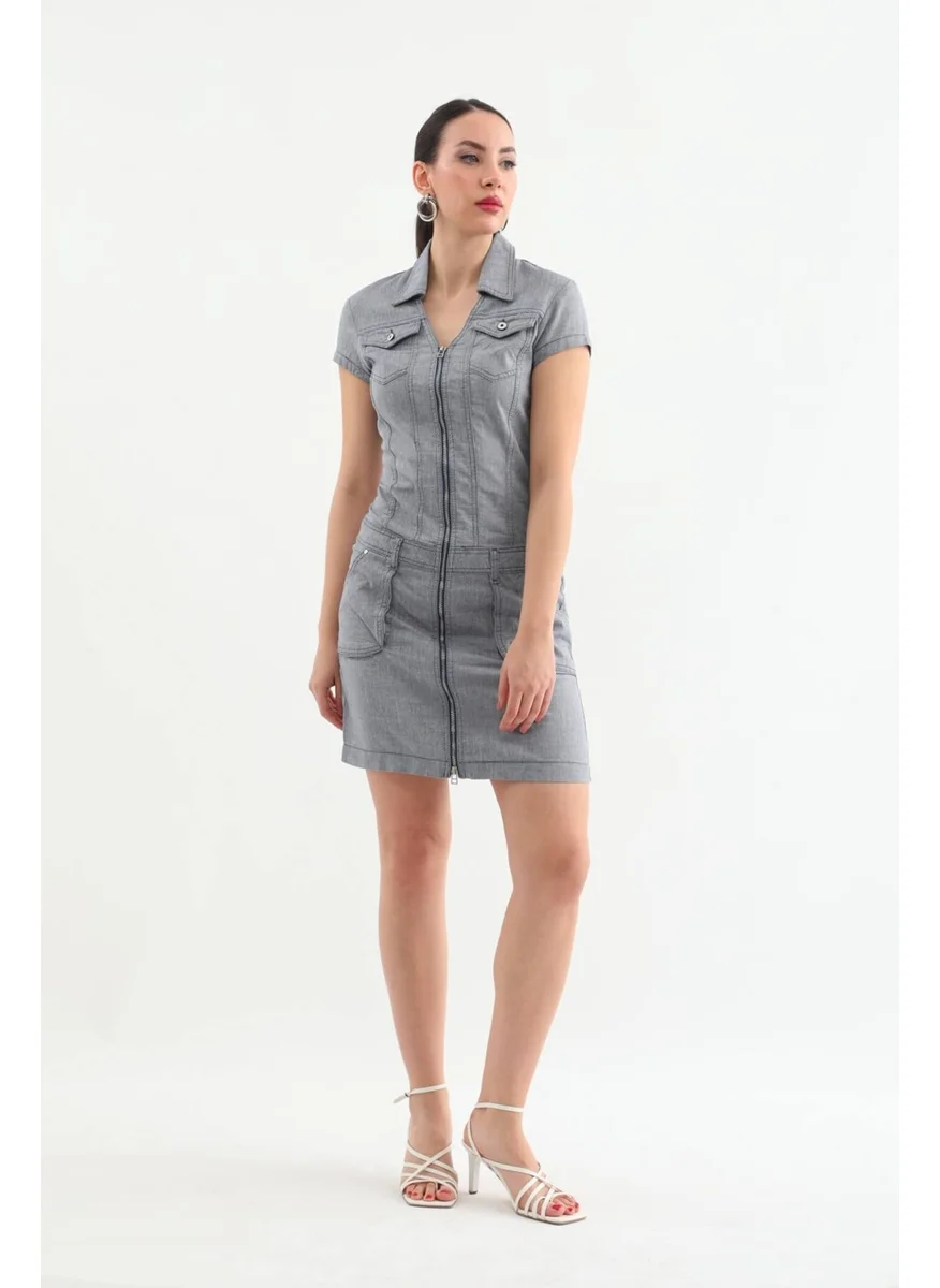 Banny Jeans Collared Zipper Gray Jean Dress