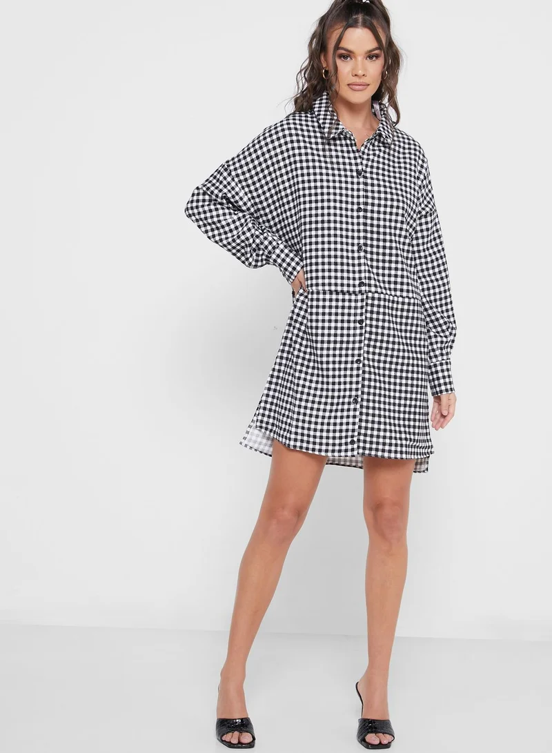 Missguided Oversized Check Shirt Mini Dress