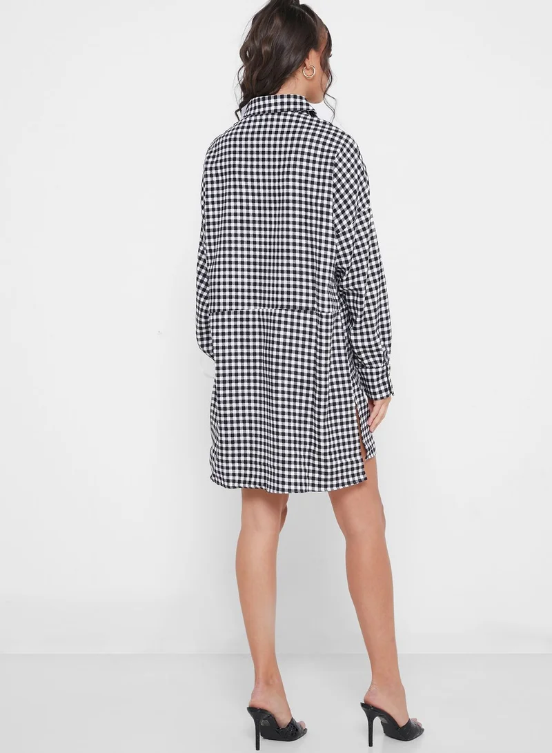 Missguided Oversized Check Shirt Mini Dress
