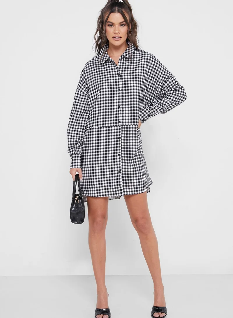 Missguided Oversized Check Shirt Mini Dress