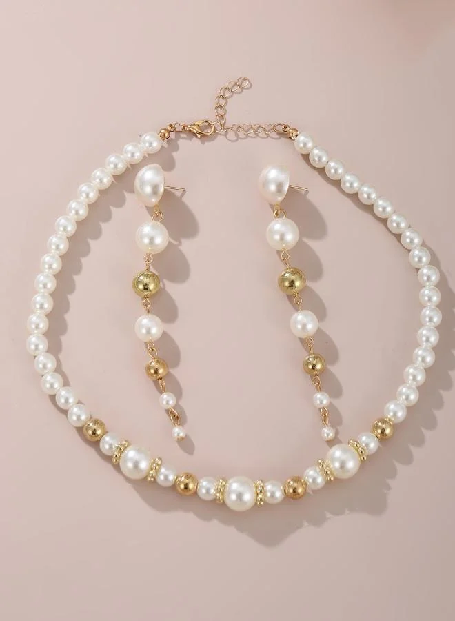 تايك تو Pack of 3 - Faux Pearl Choker Necklace and Earrings