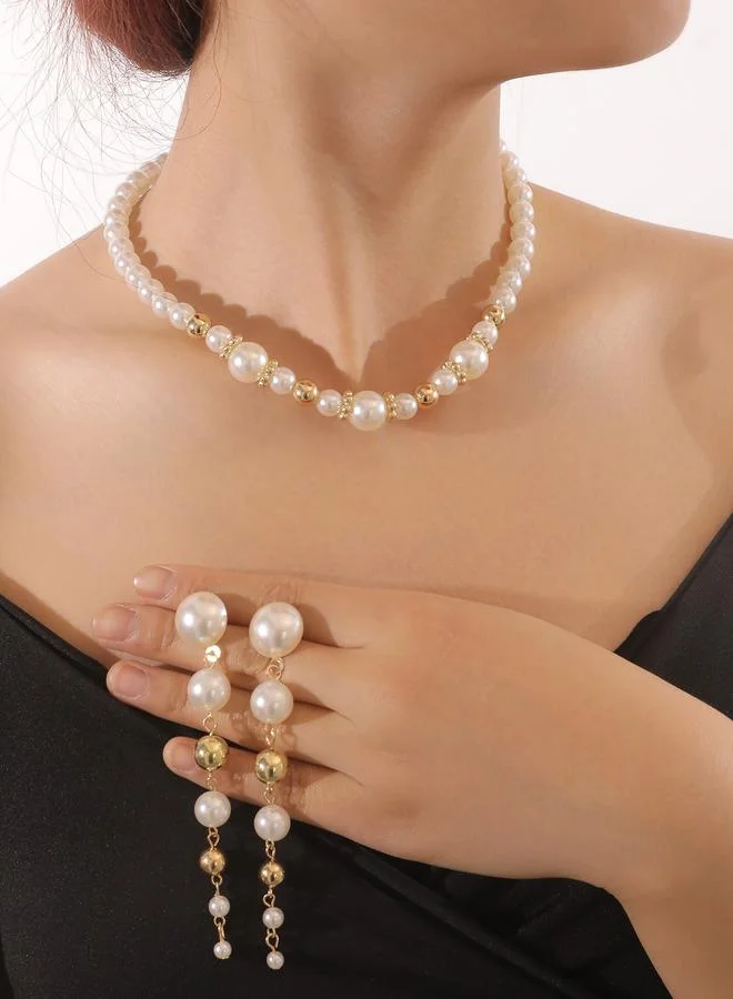 تايك تو Pack of 3 - Faux Pearl Choker Necklace and Earrings
