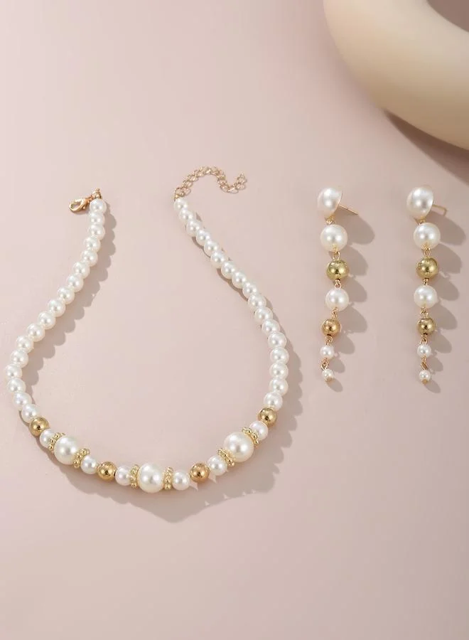 Take Two  Pack of 3 - Faux Pearl Choker Necklace and Earrings for Women | Best Price UAE