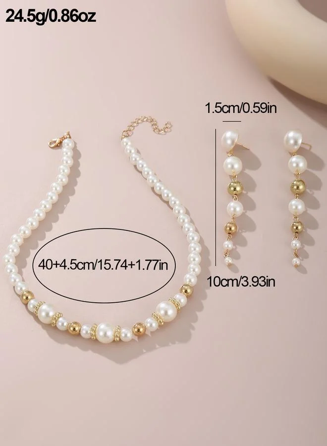 Take Two  Pack of 3 - Faux Pearl Choker Necklace and Earrings for Women | Best Price UAE