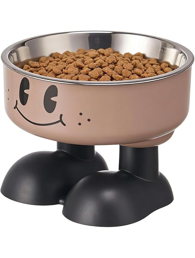 Coffee Stainless Steel Elevated Cat Feeder Feeding Dish With Non Slip Base Height Pet Feeders Reduces Tiredness In Neck And Joints For Puppies - Image 1