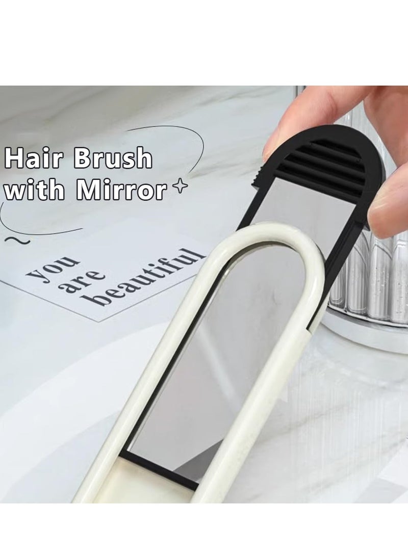 2 Pack Folding Hair Mini Brush with Mirror Portable Travel Hair Brush Air Cushion Comb Pocket Hair Styling Brush Hair Massage Brush for Women Men - Detangle Smooth, and Style Any Hair Type