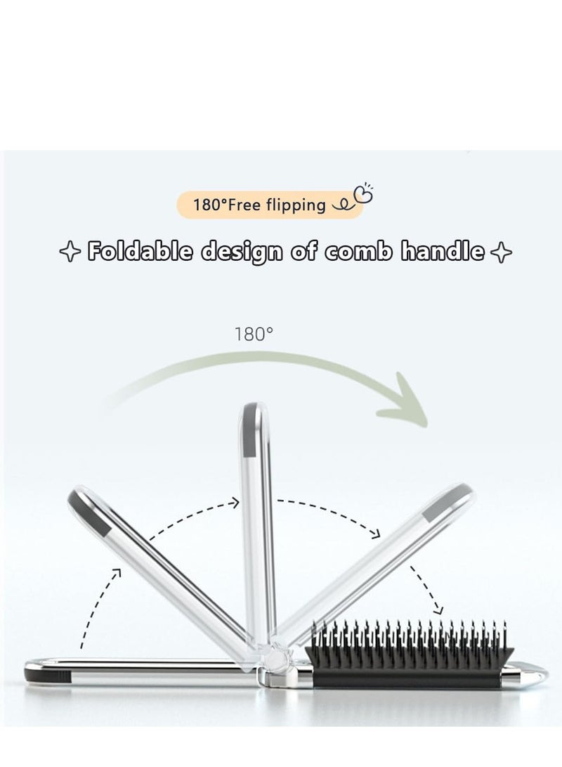2 Pack Folding Hair Mini Brush with Mirror Portable Travel Hair Brush Air Cushion Comb Pocket Hair Styling Brush Hair Massage Brush for Women Men - Detangle Smooth, and Style Any Hair Type