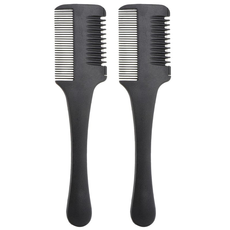 2pcs Hair Thinning Comb Double Edge Hair Razor Comb Slim Hair Cutting Tool for Home and Salon Black