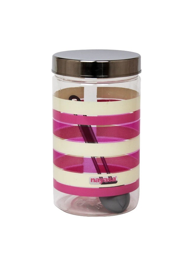 NAYASA 2000ML Plastic Food Storage Containers for Kitchen with Spoon in Assorted Colors Clear Striped Jars with Metallic Lids for Pantry Organization - Image 3