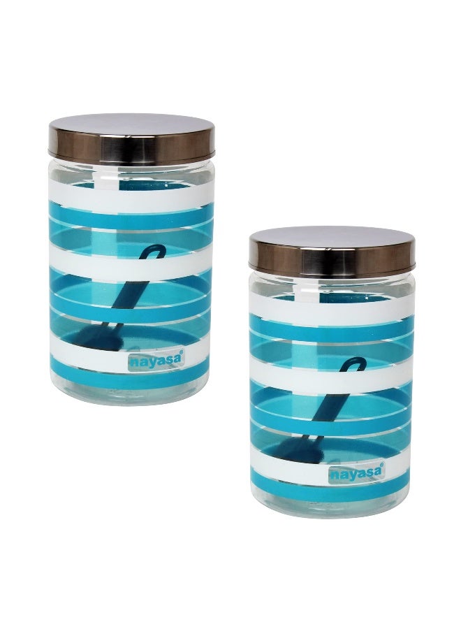 NAYASA 2000ML Plastic Food Storage Containers for Kitchen with Spoon in Assorted Colors Clear Striped Jars with Metallic Lids for Pantry Organization - Image 2