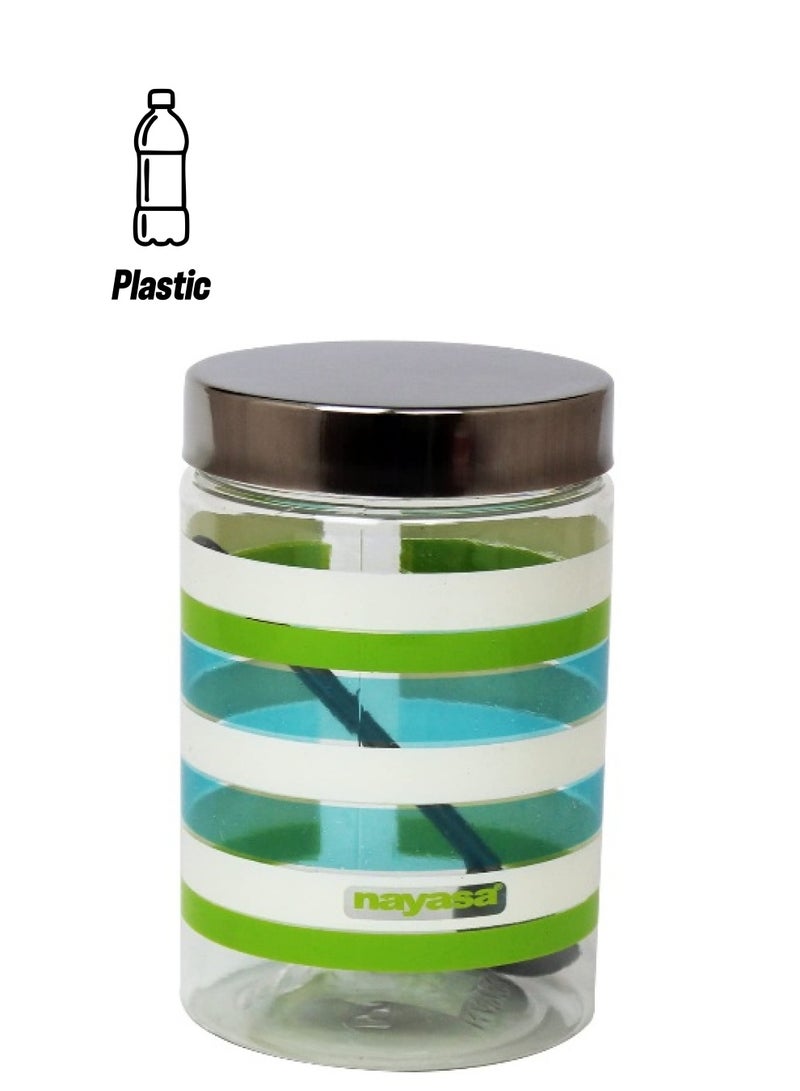 NAYASA 2000ML Plastic Food Storage Containers for Kitchen with Spoon in Assorted Colors Clear Striped Jars with Metallic Lids for Pantry Organization - Image 1
