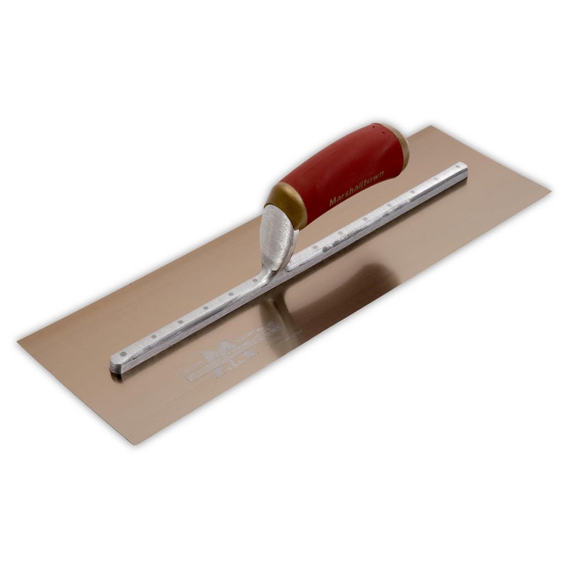 MARSHALLTOWN PermaShape Finishing Trowel, 14 x 5 Inch Broken-In Golden Stainless Steel Concrete Tool, Made in the USA, PB145GSD