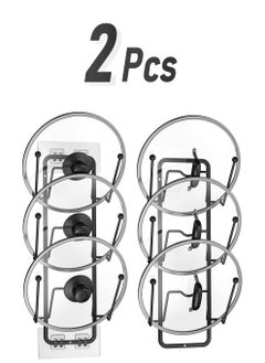 Excefore 2 Pack Pot Lid Organizer Rack, 6 Tier Pot Lids Holder for Cabinet Door Or Wall Mount, Reusable Pot Lid Rack Holder for Kitchen Storage with No Drilling Adhesive, Black  - Image 1