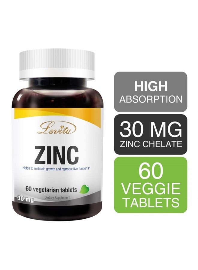 Lovita زنك 30 ملغ، مكملات زنك مخلبية سهلة الامتصاص للرجال والنساء، زنك نباتي غير معدل وراثيًا، لدعم المناعة والبشرة الصحية، خالي من الغلوتين، 60 قرص نباتي (إمداد لمدة شهرين) (عبوة من 3) - Image 2