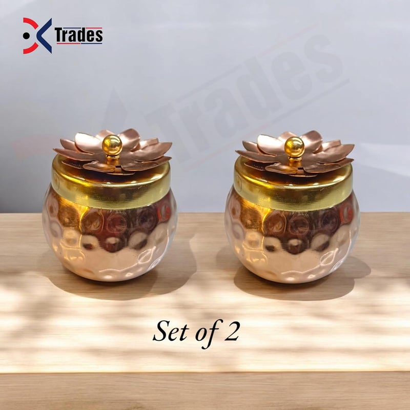 DK trades وعاء فواكه جاف نحاسي مطروق مع غطاء على شكل وعاء هدايا عودة لمناسبات تقديم الأطباق والأوعية لعيد ديوالي عبوة من 2 - Image 2