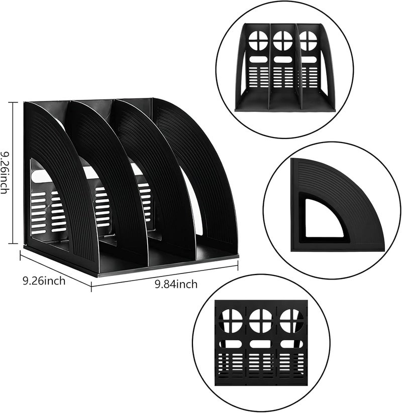 SAYEEC Desk Organizer File Magazine Storage Holder with 3 Vertical Compartments Rack Magazine Divider for Office Organization Home Workspace,Black - Image 5