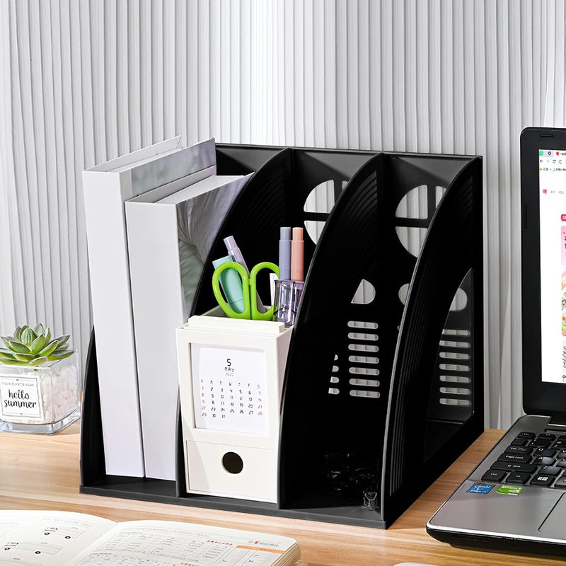 SAYEEC Desk Organizer File Magazine Storage Holder with 3 Vertical Compartments Rack Magazine Divider for Office Organization Home Workspace,Black - Image 4