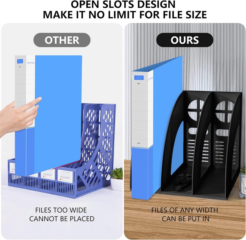 SAYEEC Desk Organizer File Magazine Storage Holder with 3 Vertical Compartments Rack Magazine Divider for Office Organization Home Workspace,Black - Image 3
