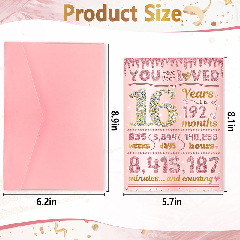 16th Birthday Card, 16 Year Old Girl Birthday Gift Ideas, Sweet 16 Gifts for Girls, Daughter, Granddaughter, Niece, 16th Birthday Decorations for Girls, Sweet 16 Birthday Card Rose Gold 16 Bday - Image 5