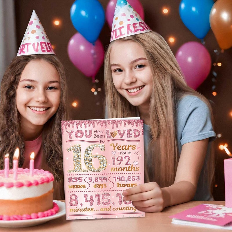 16th Birthday Card, 16 Year Old Girl Birthday Gift Ideas, Sweet 16 Gifts for Girls, Daughter, Granddaughter, Niece, 16th Birthday Decorations for Girls, Sweet 16 Birthday Card Rose Gold 16 Bday - Image 2