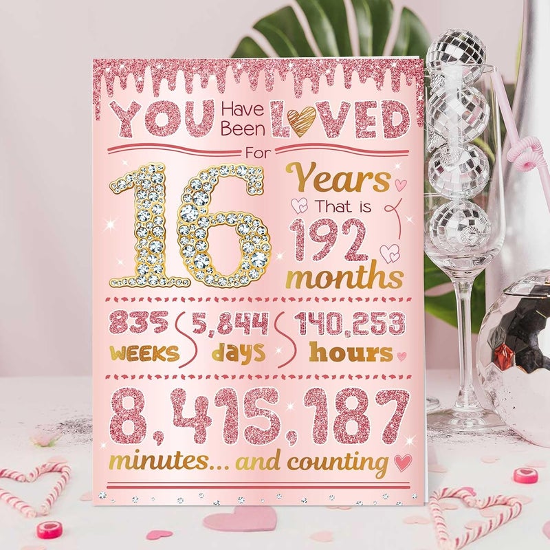 16th Birthday Card, 16 Year Old Girl Birthday Gift Ideas, Sweet 16 Gifts for Girls, Daughter, Granddaughter, Niece, 16th Birthday Decorations for Girls, Sweet 16 Birthday Card Rose Gold 16 Bday - Image 4