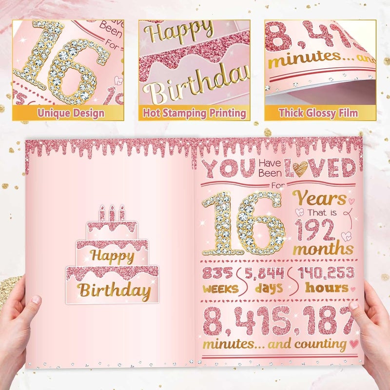 16th Birthday Card, 16 Year Old Girl Birthday Gift Ideas, Sweet 16 Gifts for Girls, Daughter, Granddaughter, Niece, 16th Birthday Decorations for Girls, Sweet 16 Birthday Card Rose Gold 16 Bday - Image 3