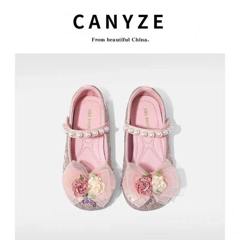 Canyze Girls Pearl Princess Shoes 2025 Spring New Children Sequin Single Shoes Watch Performance Dance Shoes - Image 1