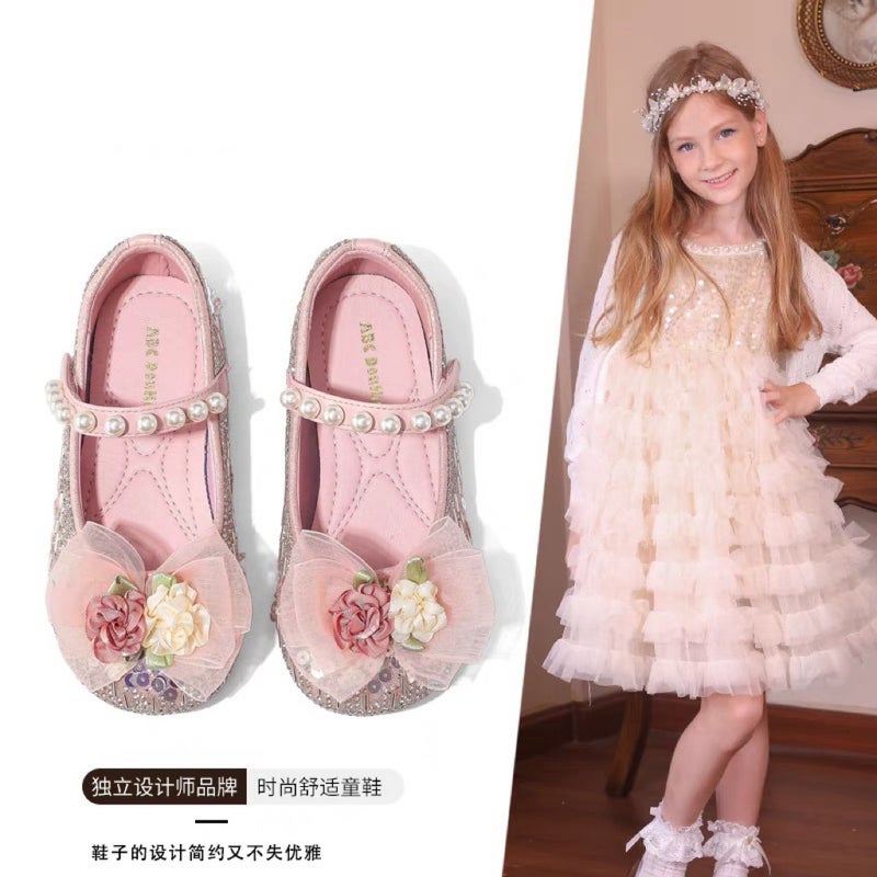 Canyze Girls Pearl Princess Shoes 2025 Spring New Children Sequin Single Shoes Watch Performance Dance Shoes - Image 2