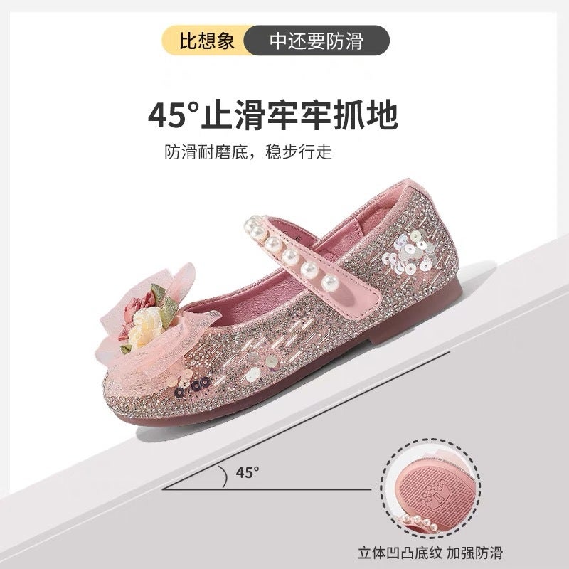 Canyze Girls Pearl Princess Shoes 2025 Spring New Children Sequin Single Shoes Watch Performance Dance Shoes - Image 5