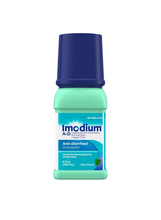 IMODIUM A-D Liquid Anti-Diarrheal Medicine with Loperamide Hydrochloride to Help Control Symptoms of Diarrhea Due to Acute, Active & Traveler's Diarrhea, Mint Flavor, 4 fl. oz - Image 1