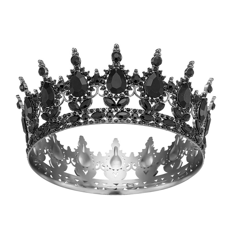 Queenship Crown for Women, Crystal Queen Crown for Birthday Costume Party Celebration, Black - Image 1