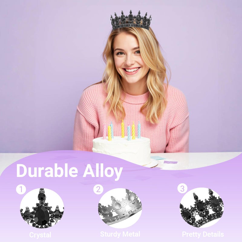 Queenship Crown for Women, Crystal Queen Crown for Birthday Costume Party Celebration, Black - Image 3
