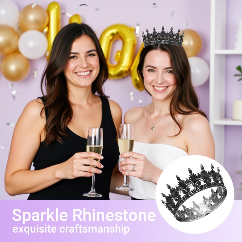 Queenship Crown for Women, Crystal Queen Crown for Birthday Costume Party Celebration, Black - Image 5