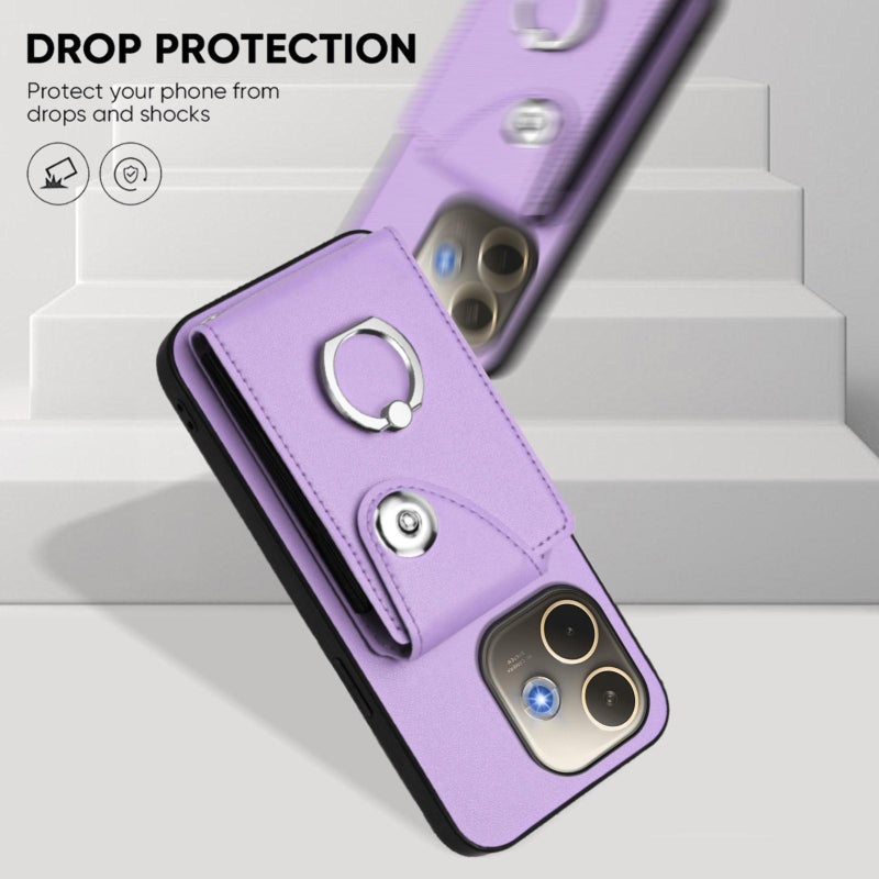 إيروريكس جراب هاتف مزود بحلقة وحقيبة بطاقات عالمية لهاتف OPPO A5 Energy / A5 Pro Global مع حبل طويل (أرجواني) - Image 5