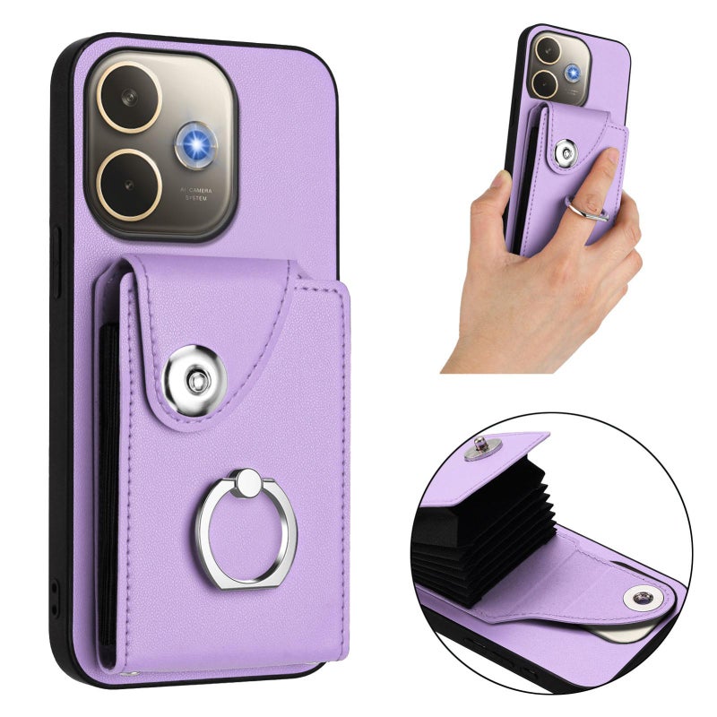 إيروريكس جراب هاتف مزود بحلقة وحقيبة بطاقات عالمية لهاتف OPPO A5 Energy / A5 Pro Global مع حبل طويل (أرجواني) - Image 3