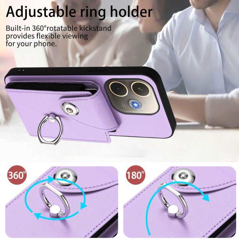 إيروريكس جراب هاتف مزود بحلقة وحقيبة بطاقات عالمية لهاتف OPPO A5 Energy / A5 Pro Global مع حبل طويل (أرجواني) - Image 4