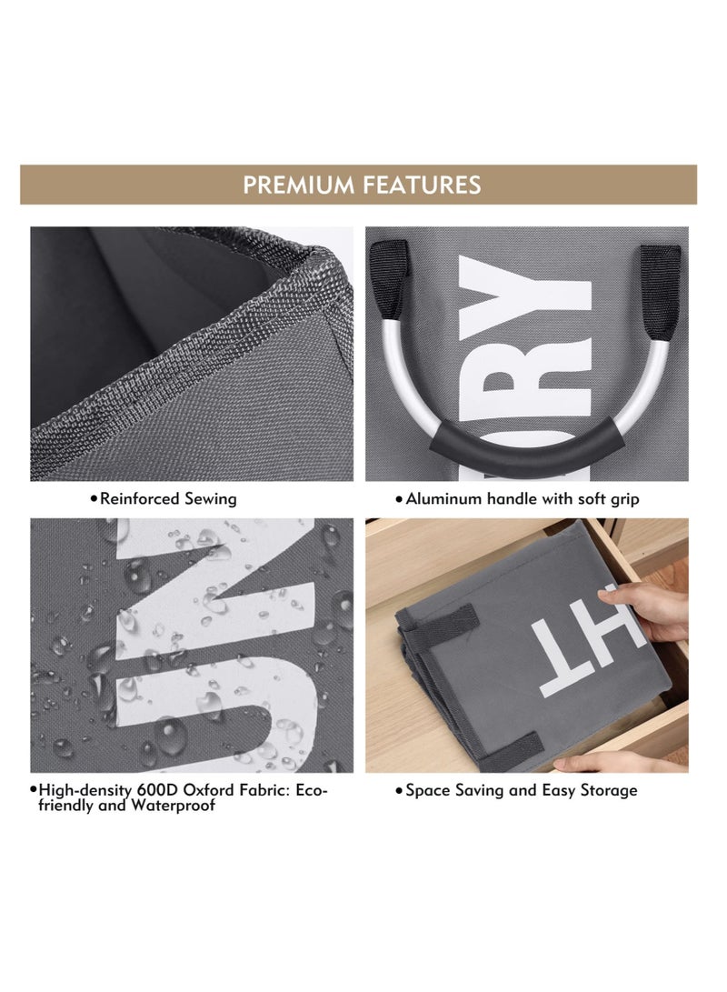 Excefore 40L Collapsible Laundry Basket Freestanding Tall Clothes Hamper Foldable Hamper Basket Bags Suitable for Bedroom Bathroom Laundry Room (Dark Grey) - Image 4