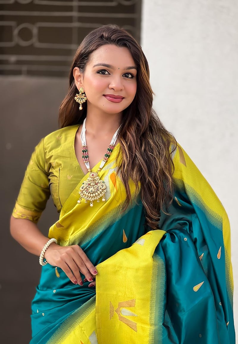 SGF11 Women's Kanjivaram Pure Soft Silk Saree With Unstitched Blouse Piece (Rama Blue) - Image 3