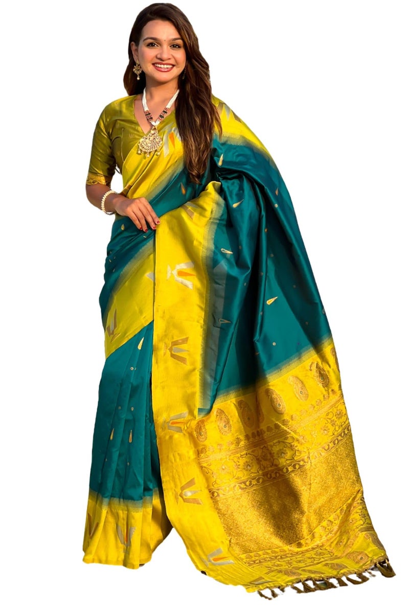 SGF11 Women's Kanjivaram Pure Soft Silk Saree With Unstitched Blouse Piece (Rama Blue) - Image 1