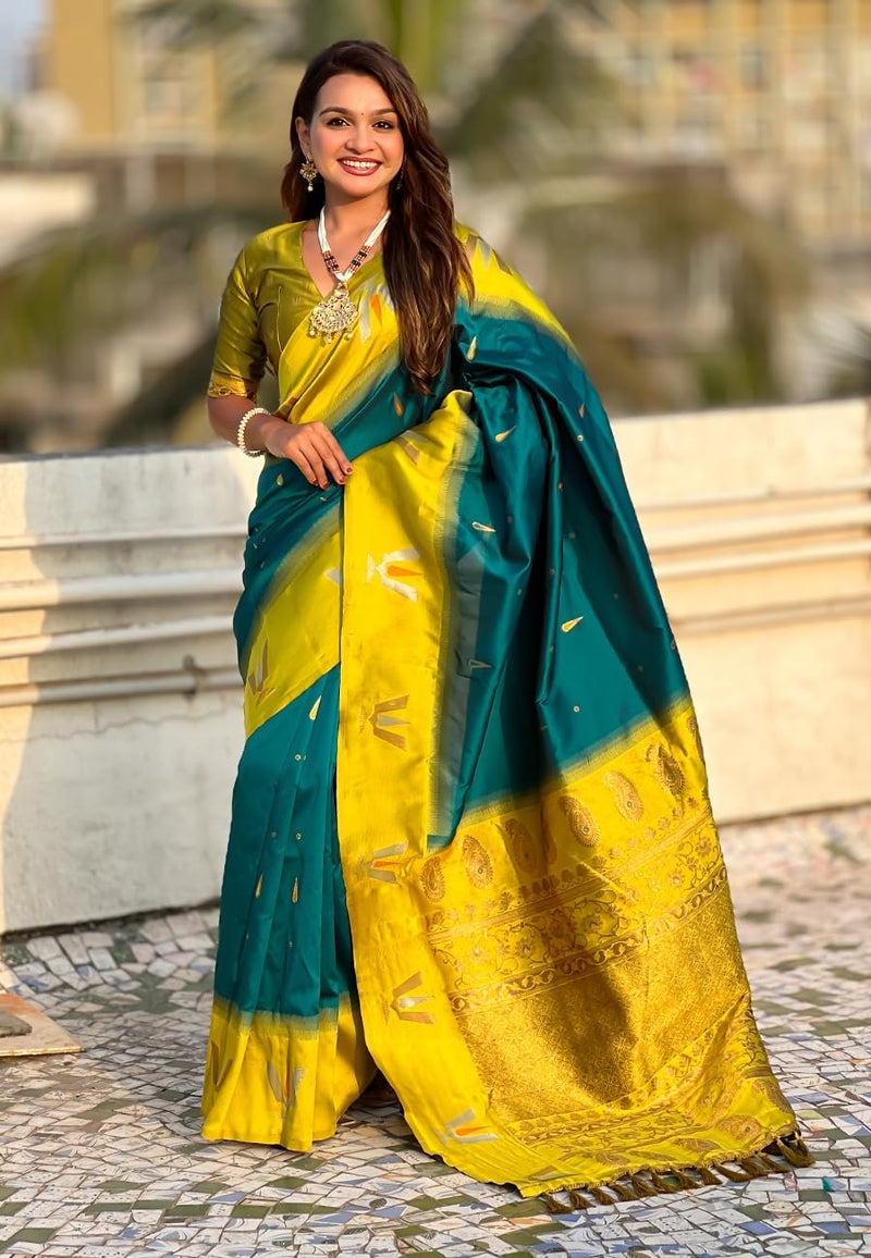 SGF11 Women's Kanjivaram Pure Soft Silk Saree With Unstitched Blouse Piece (Rama Blue) - Image 2