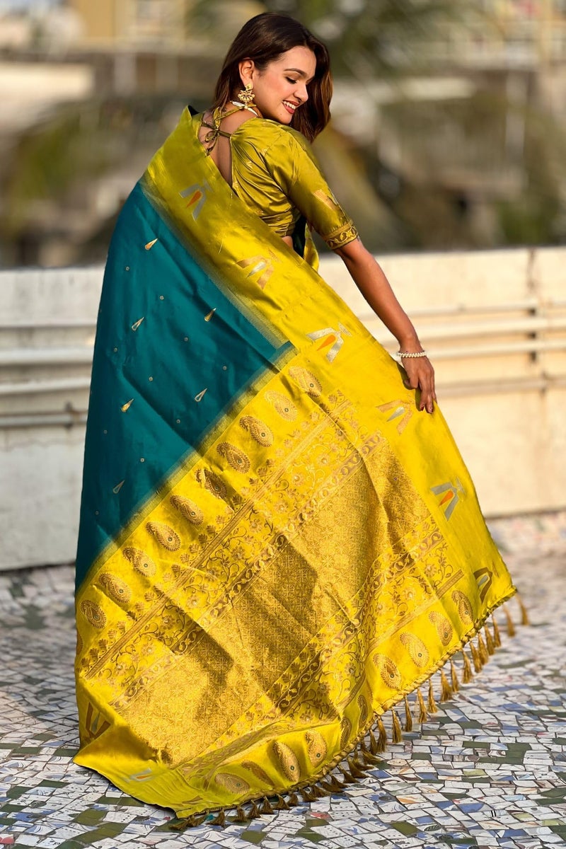 SGF11 Women's Kanjivaram Pure Soft Silk Saree With Unstitched Blouse Piece (Rama Blue) - Image 4