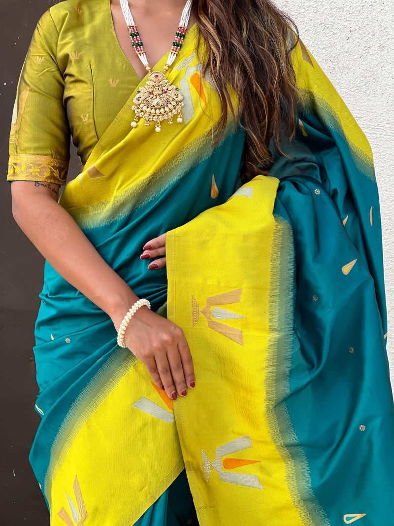 SGF11 Women's Kanjivaram Pure Soft Silk Saree With Unstitched Blouse Piece (Rama Blue) - Image 5