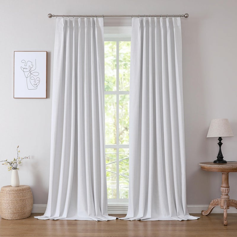 Kayne Studio White Linen Textured Pinch Pleated Drapes108 Inches Long with 9 Hooks Blackout and Thermal Insulated Noise Reducing Pinch Pleated Curtains for Bedroom Nursery40x108 1 PanelWhite