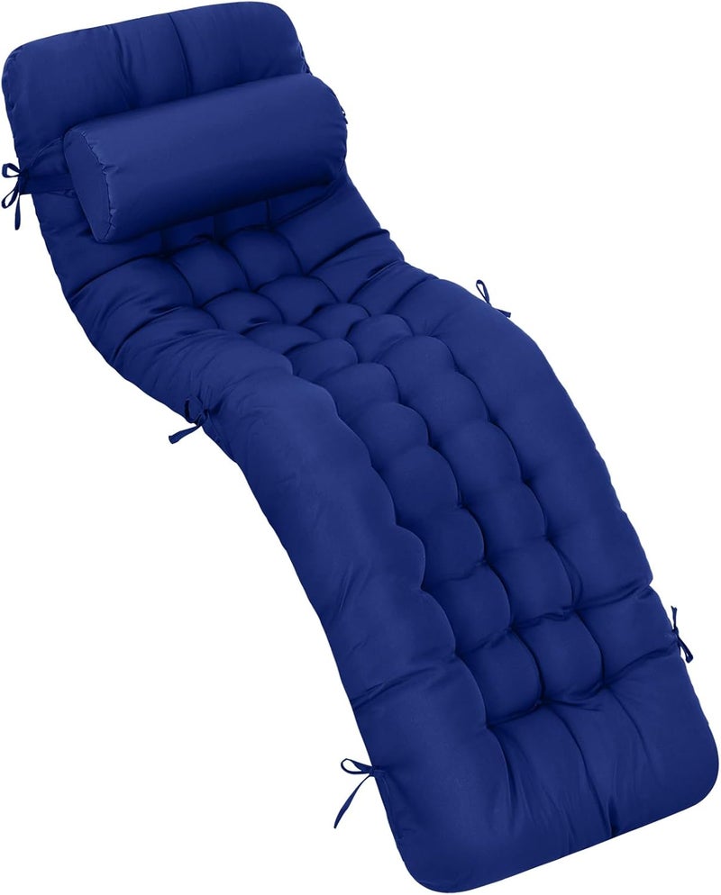 Tudomro Chaise Lounger Cushion 66'' Waterproof Lounge Chair Cushions with Ties Weather and Fade Resistant Recliner Cushion Rocking Chair Sofa Mat for Outdoor Indoor Patio Lawn (Blue) - Image 1