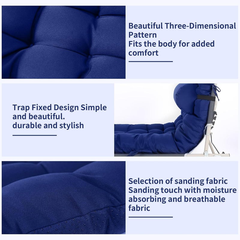 Tudomro Chaise Lounger Cushion 66'' Waterproof Lounge Chair Cushions with Ties Weather and Fade Resistant Recliner Cushion Rocking Chair Sofa Mat for Outdoor Indoor Patio Lawn (Blue) - Image 4
