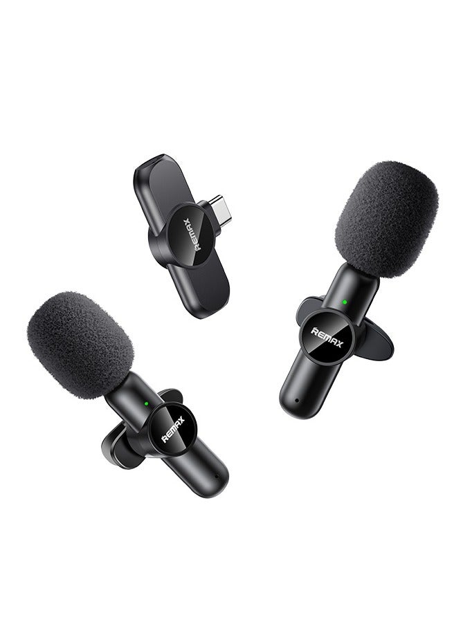 Wireless Lavalier Microphone USB C, One-to-Two Clip-On Mic with Noise Reduction, Bluetooth 5.3, Plug & Play, USB-C supporting phones, Live Streaming, Interviews, Online Teaching