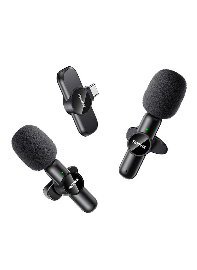 REMAX Wireless Lavalier Microphone USB C, One-to-Two Clip-On Mic with Noise Reduction, Bluetooth 5.3, Plug & Play, USB-C supporting phones, Live Streaming, Interviews, Online Teaching  - Image 1
