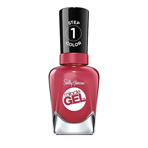 Sally Hansen طلاء أظافر جل سالي هانسن المعجزة بجودة صالون، تركيبة تشبه الجل، نظام من خطوتين، لا حاجة لضوء UV، يدوم طويلاً، لامع غير شفاف 256 بروبر بروس موف أحمر لون الأظافر - Image 2