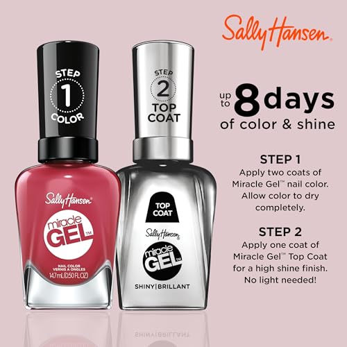Sally Hansen طلاء أظافر جل سالي هانسن المعجزة بجودة صالون، تركيبة تشبه الجل، نظام من خطوتين، لا حاجة لضوء UV، يدوم طويلاً، لامع غير شفاف 256 بروبر بروس موف أحمر لون الأظافر - Image 5